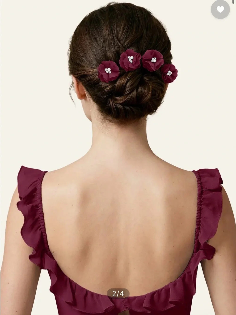 Azazie Four-Piece Matching Color Chiffon Hair Clip Set Mulberry